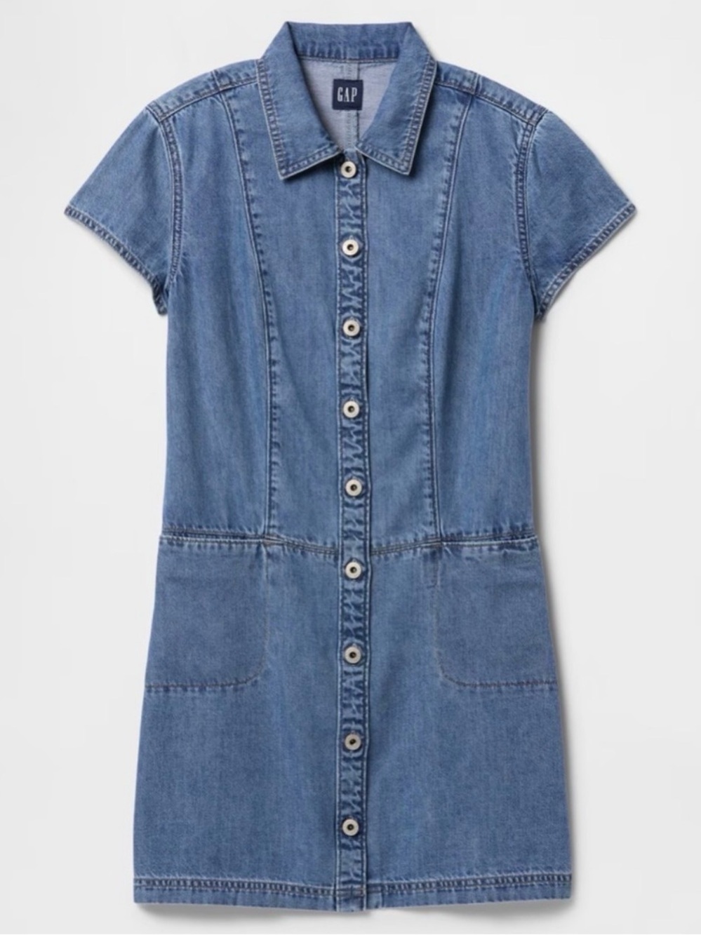 GAP Medium Wash Denim Button Front Short Sleeve Mini Dress Lyocell EUC XXL #2657